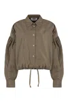 Msgm Draw Stringed Hem Puff-sleeved Shirt In Beige