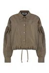 Msgm Draw Stringed Hem Puff-sleeved Shirt In Beige