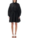 Msgm Flared Mini Shirtdress In Black