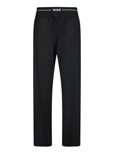 Msgm Tailored Black Trousers With Elastic Waistband