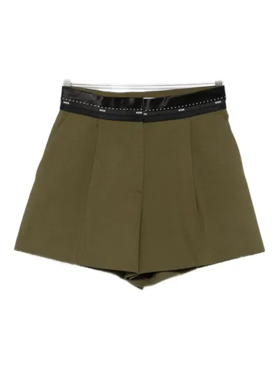 MSGM TAILORED GREEN SHORTS WITH HIGH WAIST