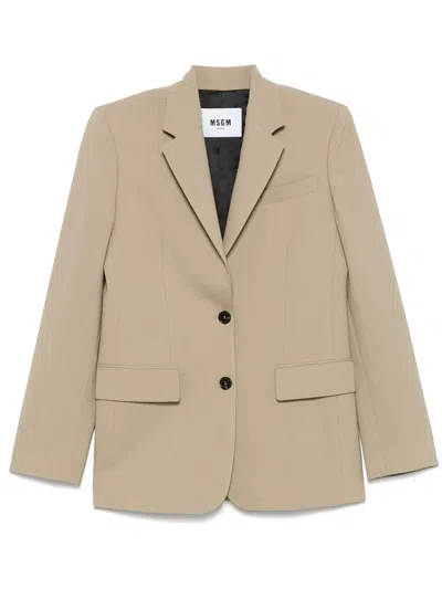 Msgm Tailored Notched Lapel Structured Wool Blazer In Brown