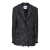 Msgm Tailored Textured Jacket With Frayed Edges In Black