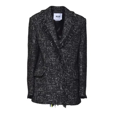 MSGM TAILORED TEXTURED JACKET WITH FRAYED EDGES