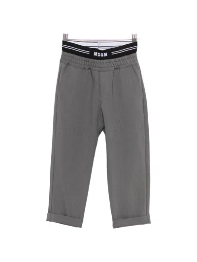 Msgm Kids' Tailored Trousers With Logo Belt In Gray