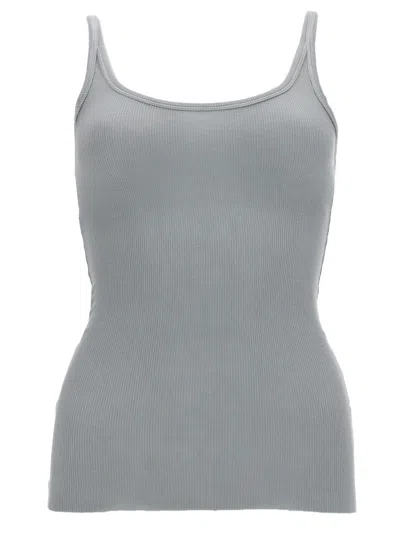 Msgm Slim Fit Viscose Top With Thin Straps And Round Neck In Gray