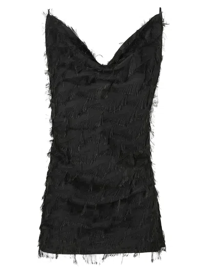Msgm Tassel Detail V-neck Sleeveless Short Dress In Black