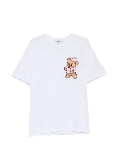 Msgm Teddy Bear-embroidery T-shirt In White