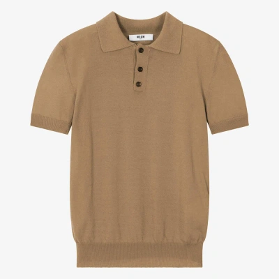 Msgm Teen Boys Beige Cotton Knit Polo Shirt