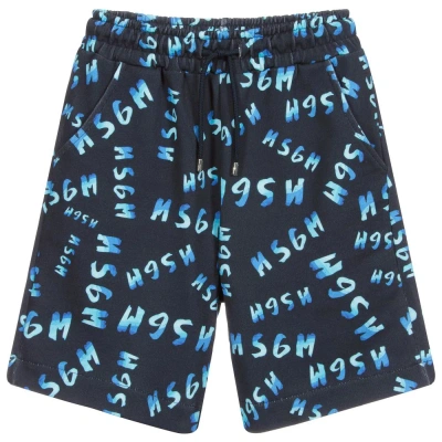 Msgm Teen Boys Blue Logo Shorts