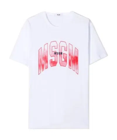 Msgm Teen College Logo-print Cotton T-shirt In White