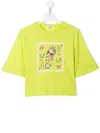 Msgm Teen Floral-print Cropped T-shirt In Yellow