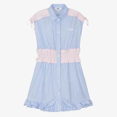 Msgm Teen Girls Blue Striped Cotton Dress