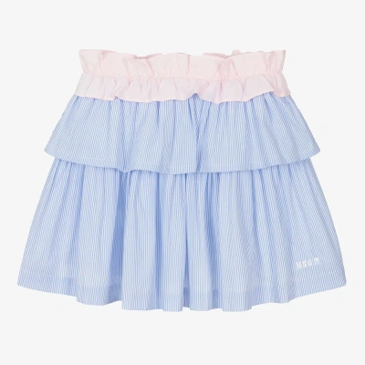 Msgm Teen Girls Blue Striped Cotton Skirt