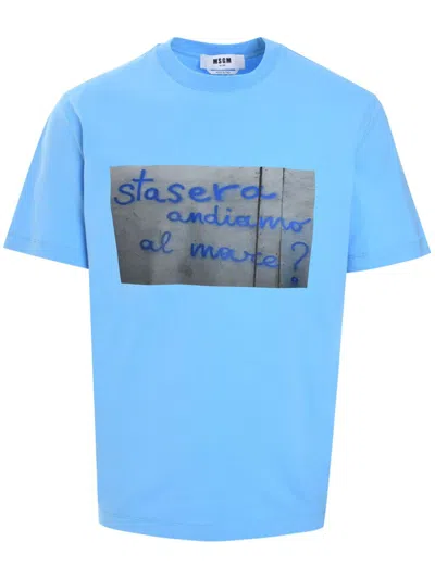 Msgm Text-print T-shirt In Blue