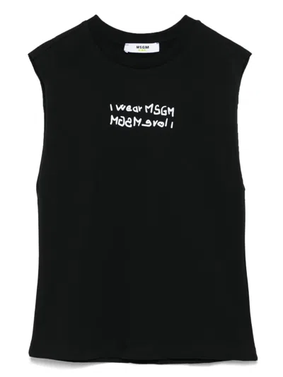 Msgm Kids' Text-print Tank Top In Black