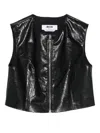 Msgm Textured Black Faux Leather Sleeveless Top With Front Zipper In Black