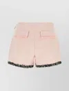 Msgm Textured Bouclé Fringed Shorts With Front Inserts And Pockets In Pink