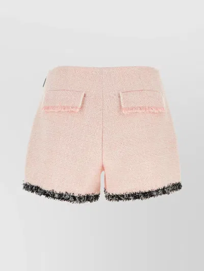 Msgm Textured Bouclé Fringed Shorts With Front Inserts And Pockets In Pink