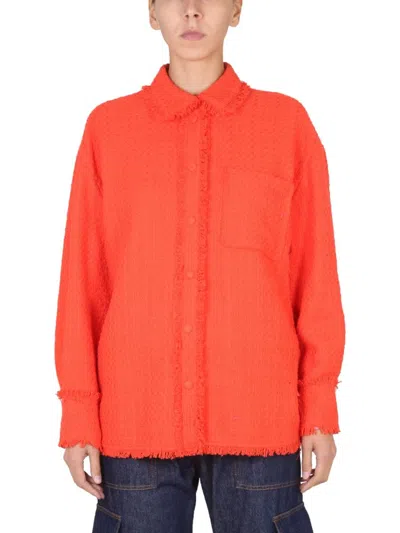 Msgm Textured Button-up Shirt With Fringe Detailing In Red