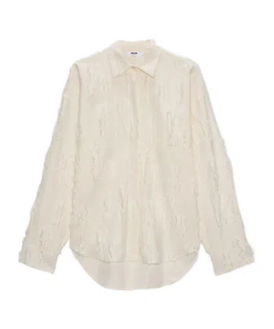 Msgm Textured Long-sleeve Shirt In Neutral