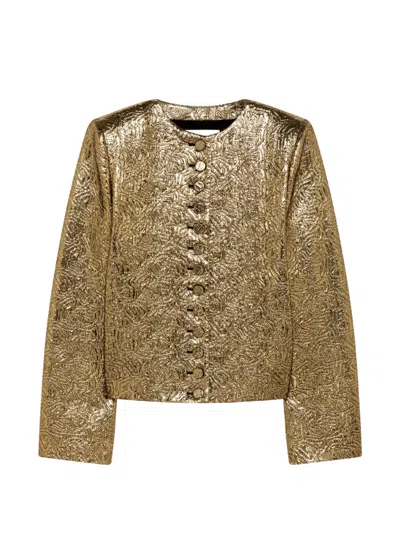 Msgm Textured Metallic-finish Jacket In Gold