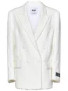 Msgm Textured White Tweed Double-breasted Blazer In White