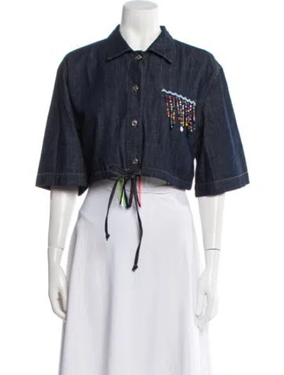 Pre-owned Msgm Three-quarter Sleeve Crop Top W/ Tags In Blue