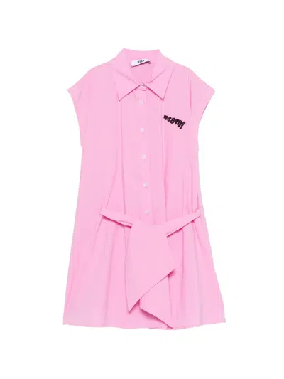 Msgm Kids' Tie-belt Dress In Pink