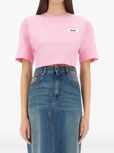 MSGM TIE-DETAIL CROPPED T-SHIRT