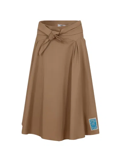 Msgm Kids' Tie-detail Midi Skirt In Brown