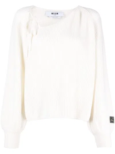 Msgm Tie-detail Ribbed Jumper In Nude