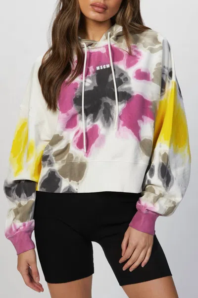 Msgm Tie-dye Hoodie In White Multi