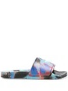Msgm Tie-dye Logo-print Sliders In Blue