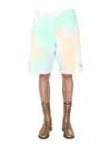 Msgm Tie Dye Pattern Bermuda In Green