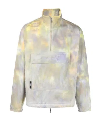 Msgm Tie-dye Pattern Half-zip Sweatshirt In White