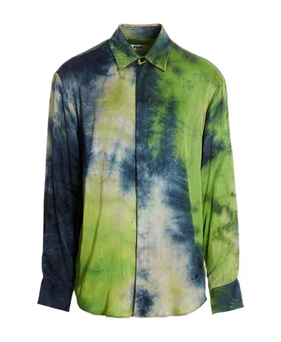 Msgm Tie-dyed Long-sleeved Shirt In Green