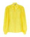 Msgm Bow Neck Shirt With Pleated Shoulders In Yellow