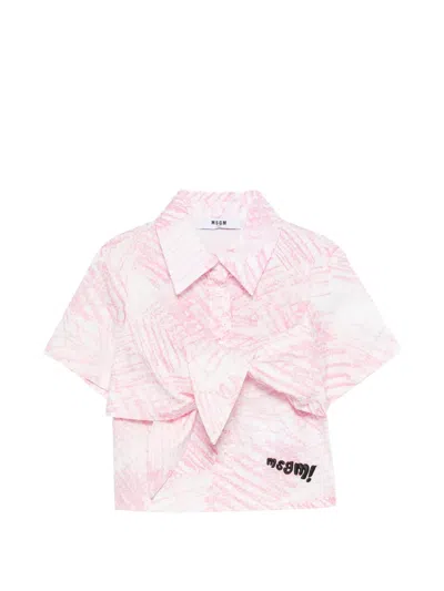Msgm Kids' Tie-front Printed Shirt In Multi
