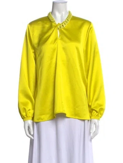 Pre-owned Msgm Tie Neck Long Sleeve Blouse In Yellow