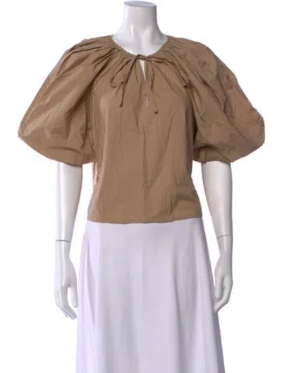 Pre-owned Msgm Tie Neck Short Sleeve Top In Neutrals
