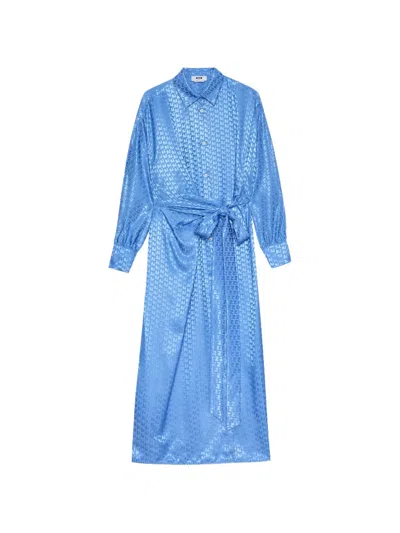 Msgm Tie-waist Patterned Dress In Blue