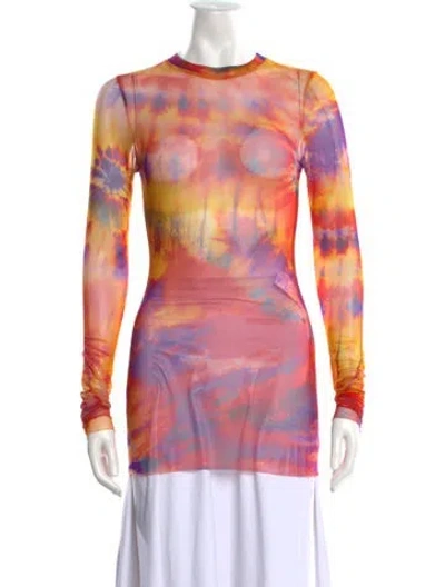 Pre-owned Msgm Tie-dye Print Crew Neck Top In Orange
