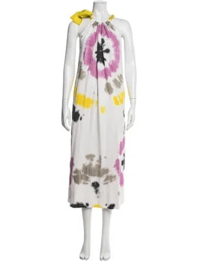 Pre-owned Msgm Tie-dye Print Long Dress In White