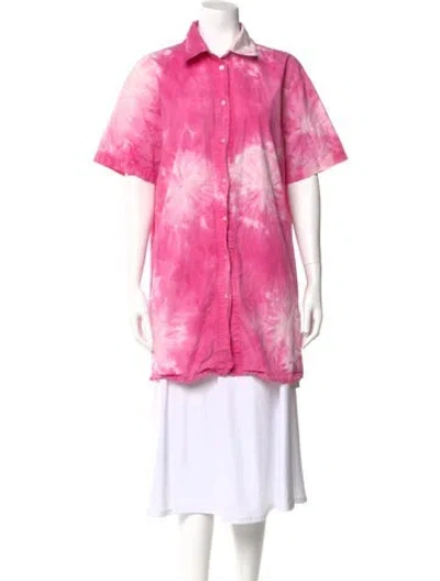 Pre-owned Msgm Tie-dye Print Short Sleeve Button-up Top In Pink
