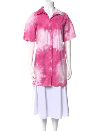 Pre-owned Msgm Tie-dye Print Short Sleeve Tunic In Pink