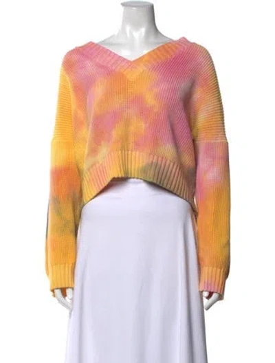 Pre-owned Msgm Tie-dye Print V-neck Sweater In Orange