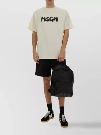 Msgm Timeless Cotton T-shirt With Crew Neck In Beige