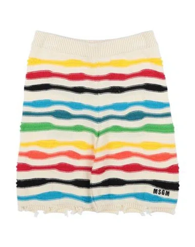 Msgm Kids' Multicolour Distressed Knitted Shorts In White