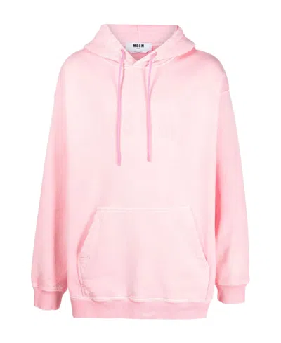 Msgm Tonal Logo-print Cotton Hoodie In Pink